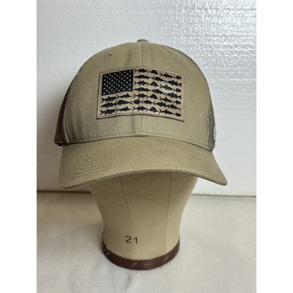 Columbia PFG Sports Tan Fishing Cap Hat Trucker Mesh Snapback Adjustable USA - Picture 1 of 7